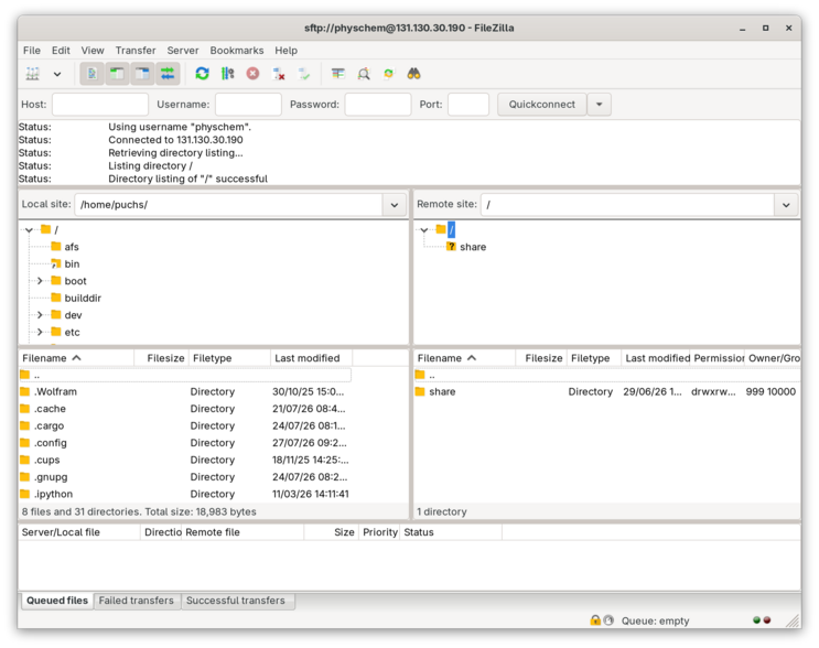 Die UI von Filezilla