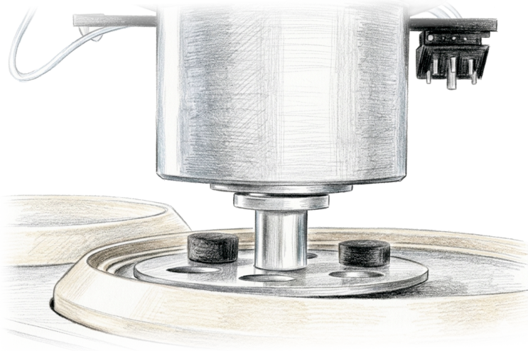 Image of the rotating head of a polishing machine.